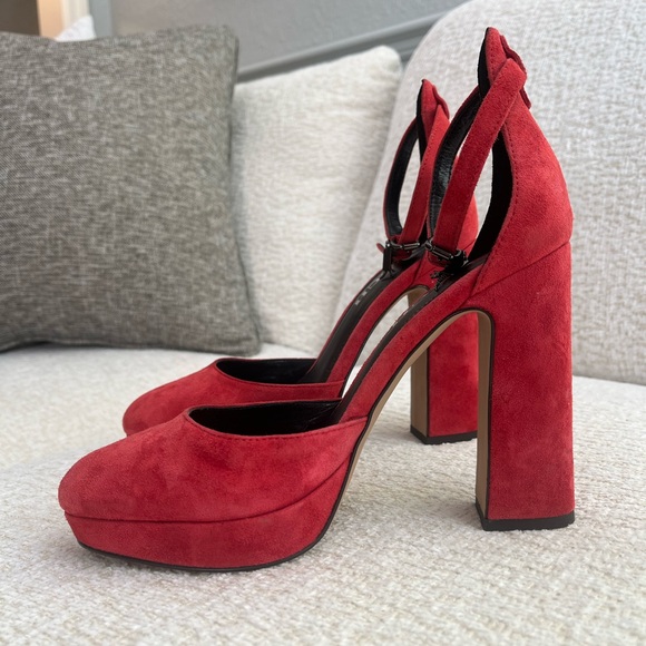 Coach Bold Red Suede Heels - Picture 1 of 10
